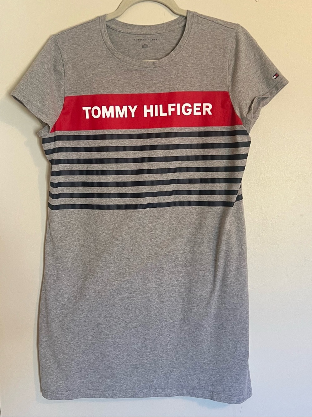 Tommy Hilfiger Womens Gray and Red Logo T-Shirt Dress